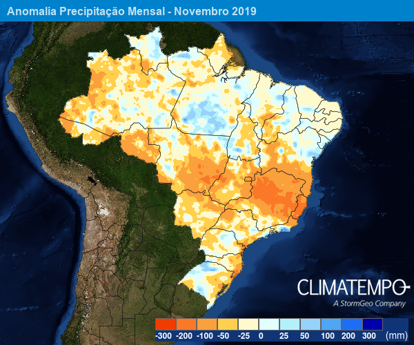 Anomalia de precipitação de novembro - Fonte: Climatempo