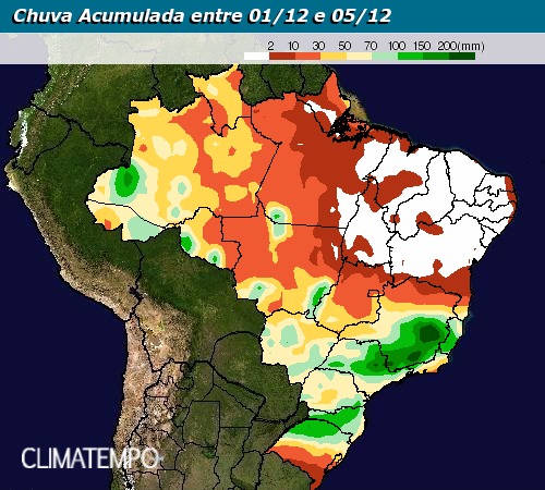 Chuva acumulada entre 1º e 5 de dezembro