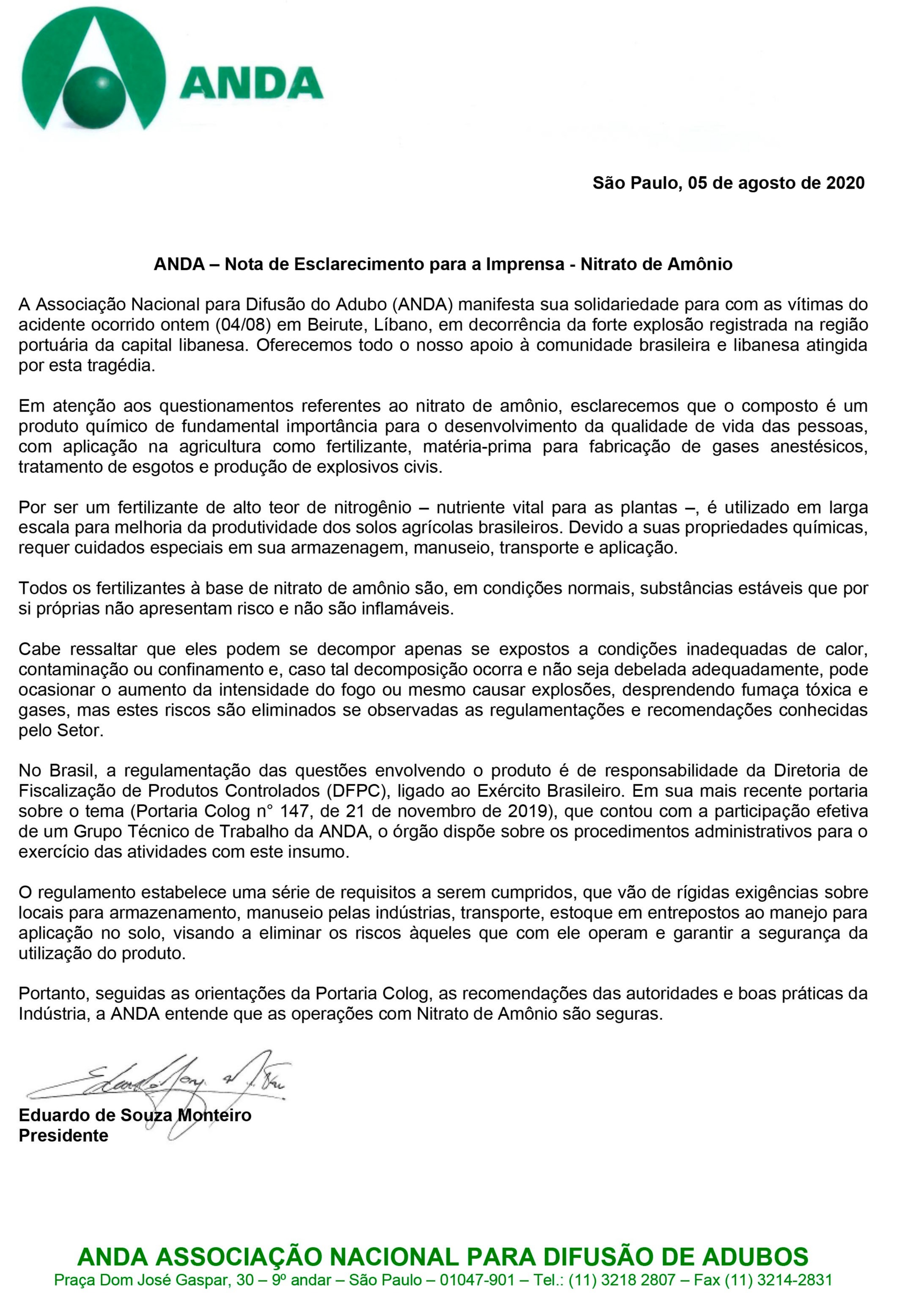 ANDA - Nota sobre nitrato de amônio