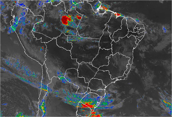 Imagem de satélite nesta quarta-feira (12) em todo o Brasil - Fonte: Inmet
