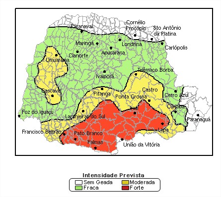 Mapa Geadas Paraná Simepar - 08/06/16