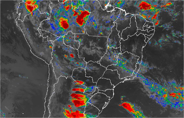 Imagem de satélite de todo o Brasil nesta segunda-feira (15) - Fonte: Inmet