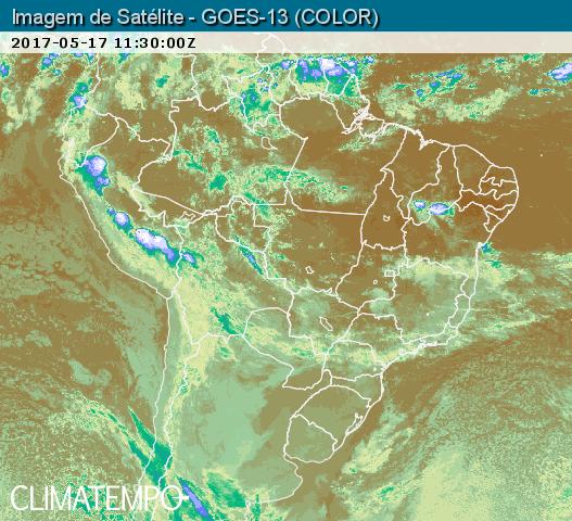 Satélite mostra avanço de áreas de instabilidade pela região central do Brasil – Fonte: Climatempo