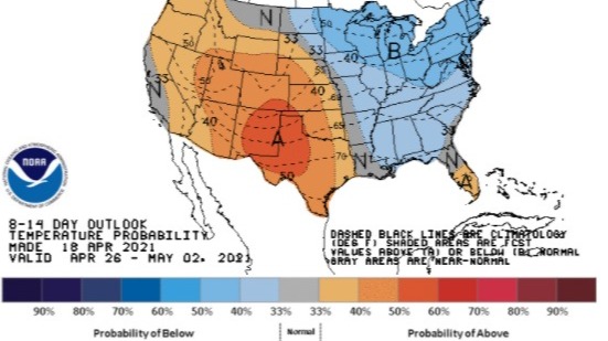 Temperaturas EUA 26 abril a 2 de maio - Fonte: NOAA