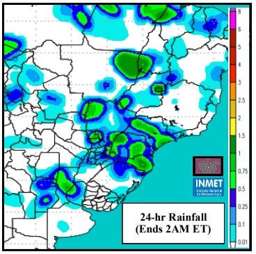 Chuvas das últimas 24h no Brasil - Fonte: INMET