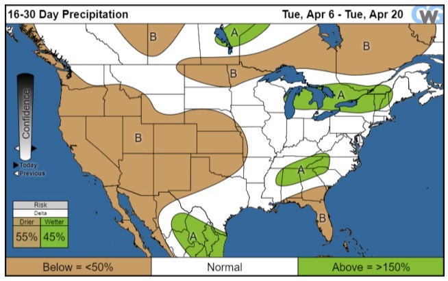 Chuvas nos EUA 16 a 30 dias - Fonte: CWG