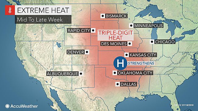 Onda de calor no centro dos EUA - Mapa: Accuweather