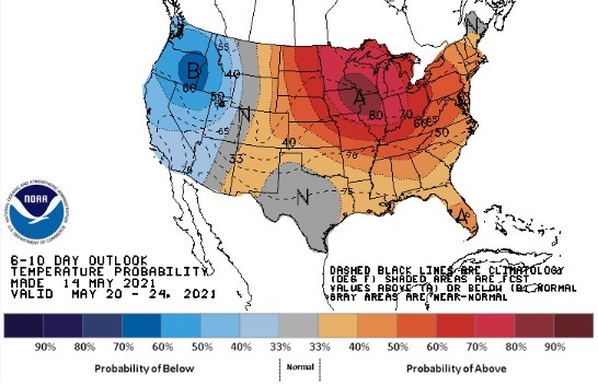 Clima nos EUA de 20 a 24 de Maio - Fonte: NOAA