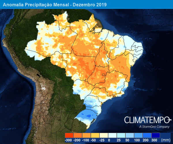 Anomalia de precipitação de dezembro- Fonte: Climatempo