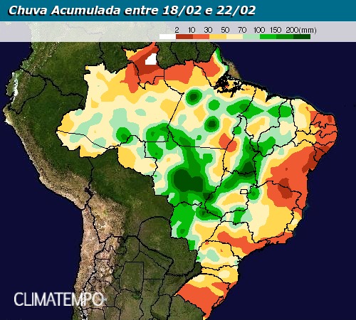 Chuva acumulada entre 18 e 22 de fevereiro