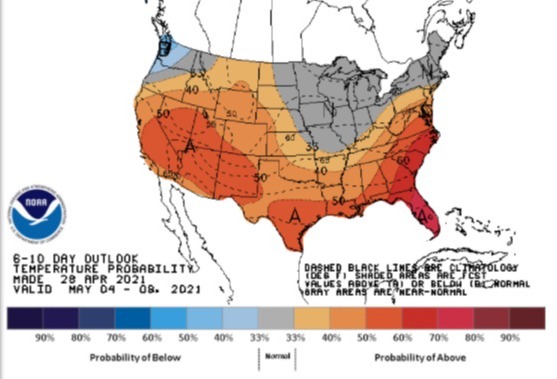 Clima nos EUA de 4 a 8 de maio - Fonte: NOAA
