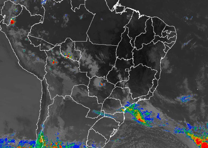 Imagem de satélite nesta segunda-feira (19) em todo o Brasil - Fonte: Inmet