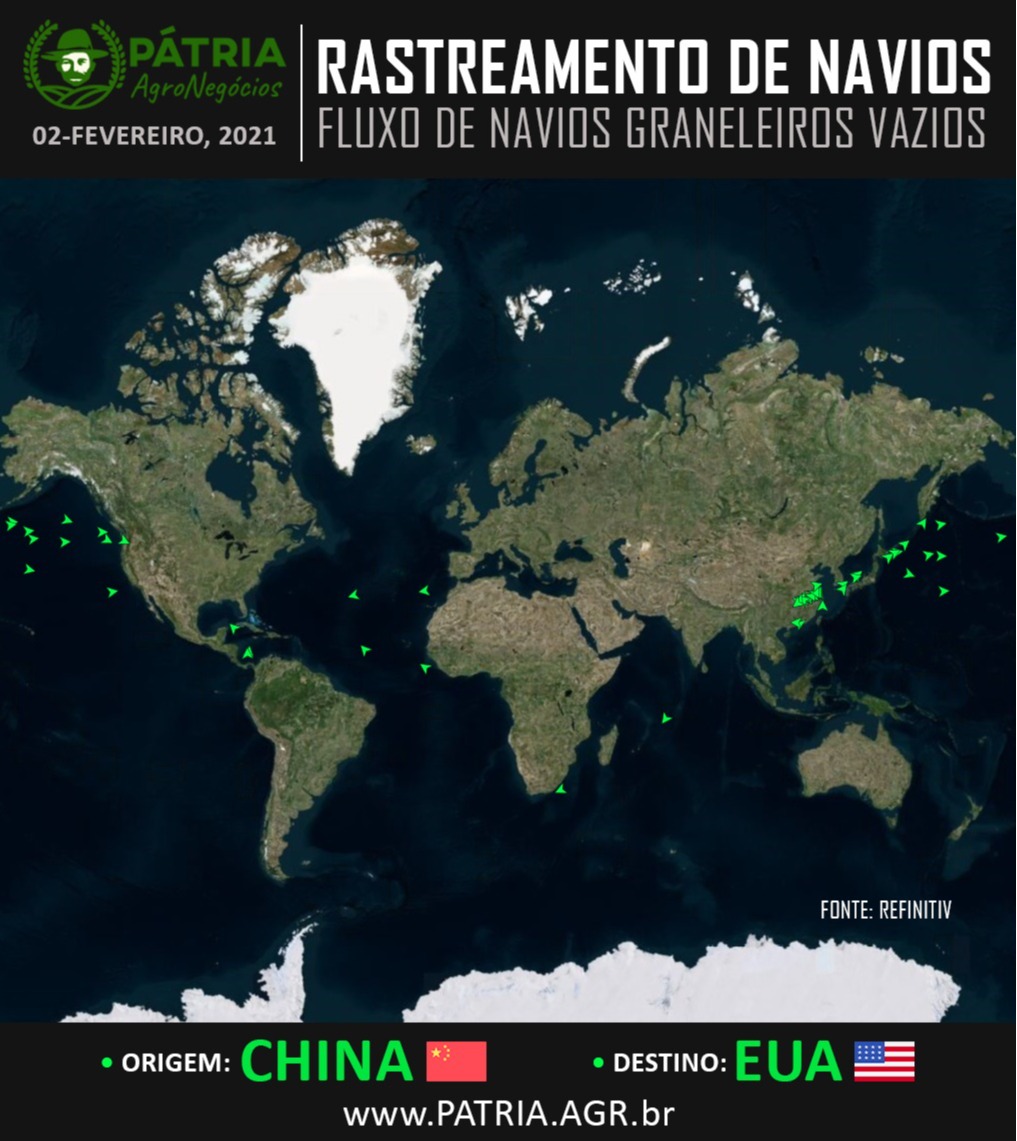 Navios vazios saindo da China para os EUA - Fonte: Pátria Agronegócios