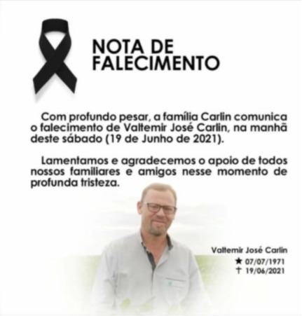Nota de falecimento - Valtemir Carlin