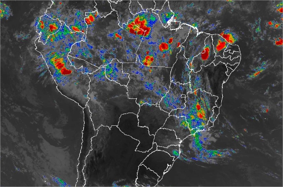 &#8203;Imagem de satélite de todo o Brasil nesta quinta-feira (21) - Fonte: Inmet