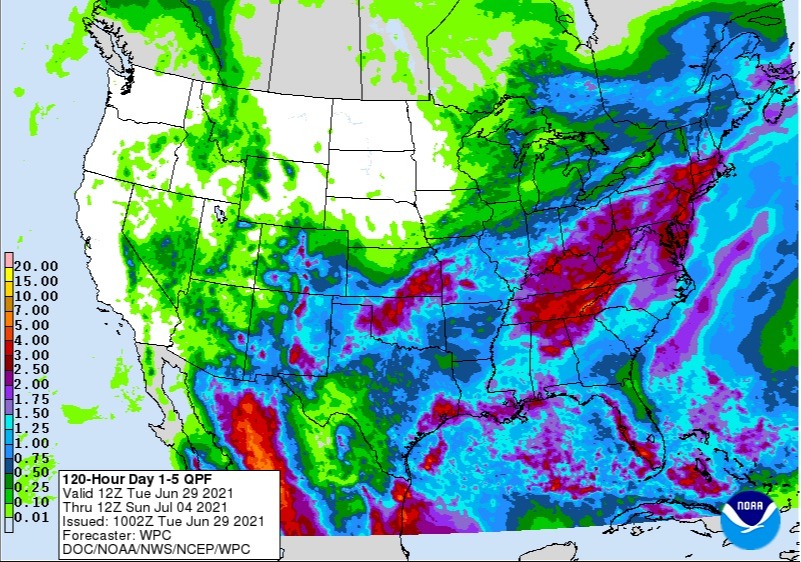 Chuvas 5 dias EUA - NOAA