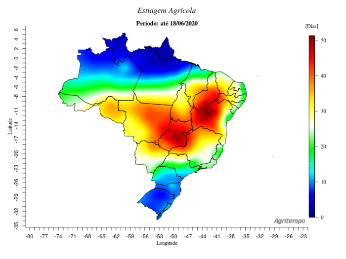 Mapa de estiagem agrícola - 19/06 - Agritempo