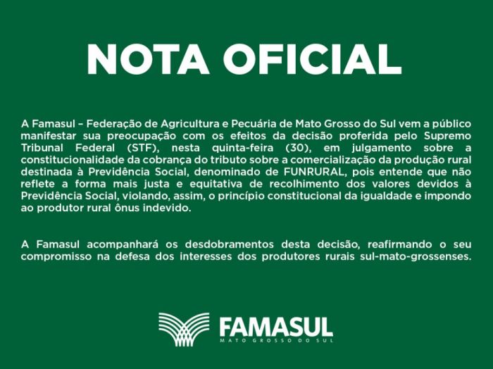 Funrural - Nota Oficial da Famasul