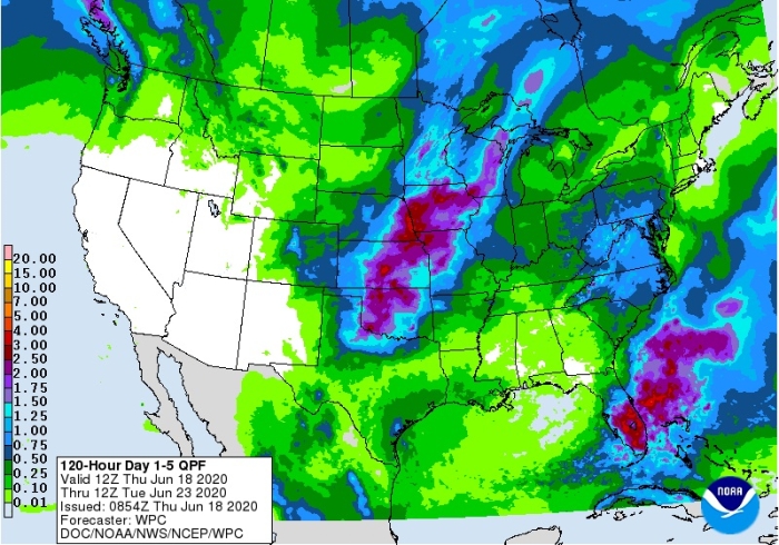 Chuvas EUA 5 dias NOAA