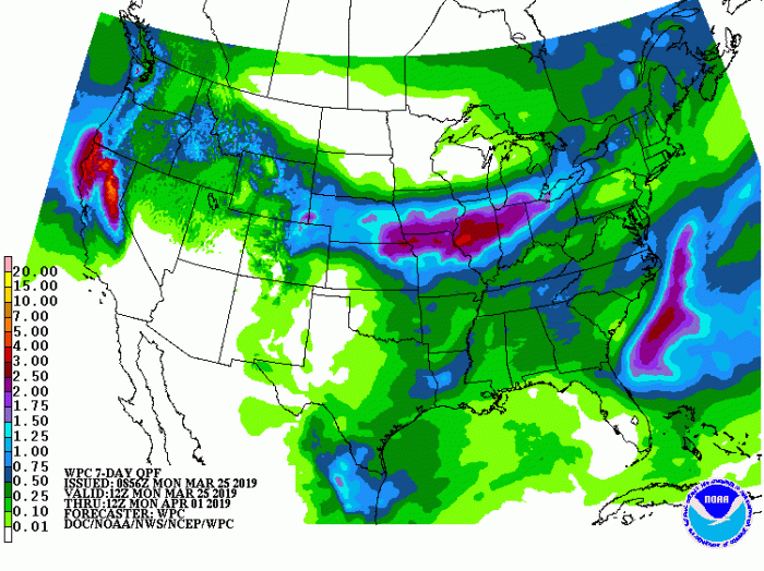 Mapa de chuvas EUA - 5 dias - Fonte: NOAA