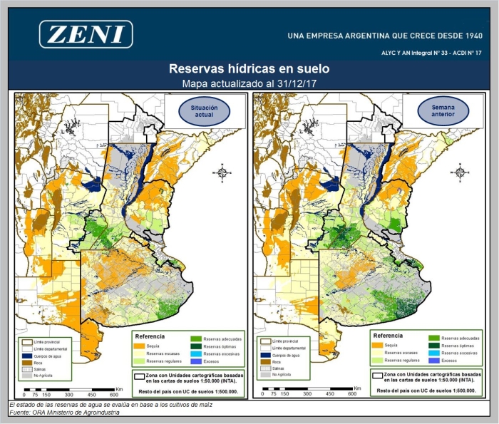 Mapa do estado de água no solo - Argentina - 31/12