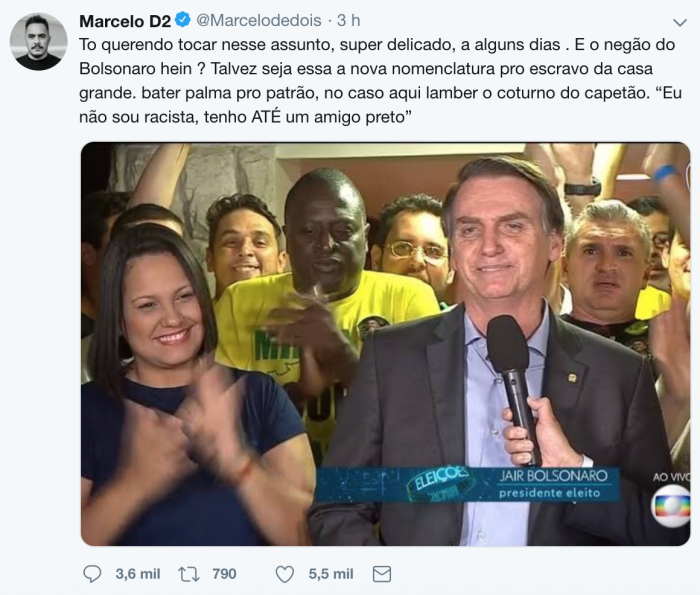 Tweets Bolsonaro e Marcelo D2