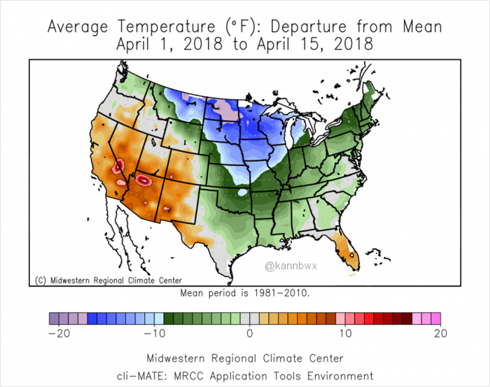 Temperaturas em abril nos EUA - Fonte: Reuters