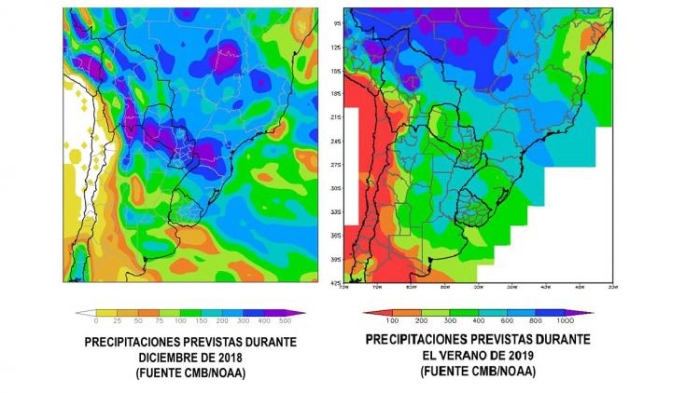 Mapa de chuvas elaborado pela Bolsa de Cereais de Buenos Aires