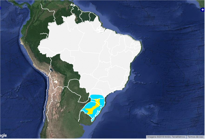Mapa das áreas com previsão de geadas nesta quarta-feira em todo o Brasil - Fonte: Inmet