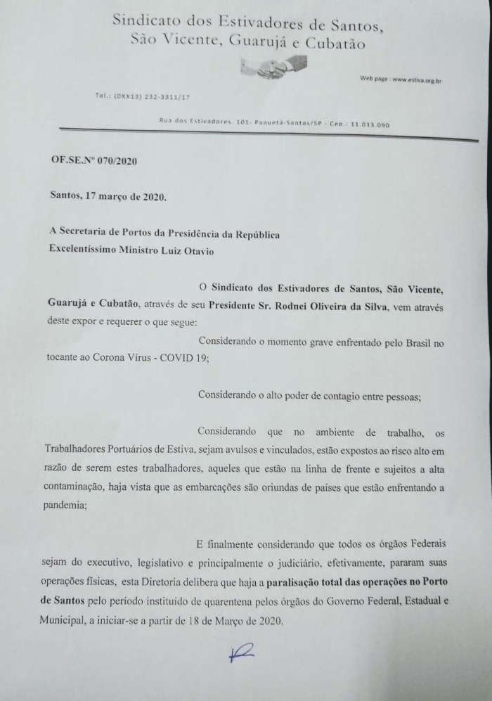 carta sindicato estivadores