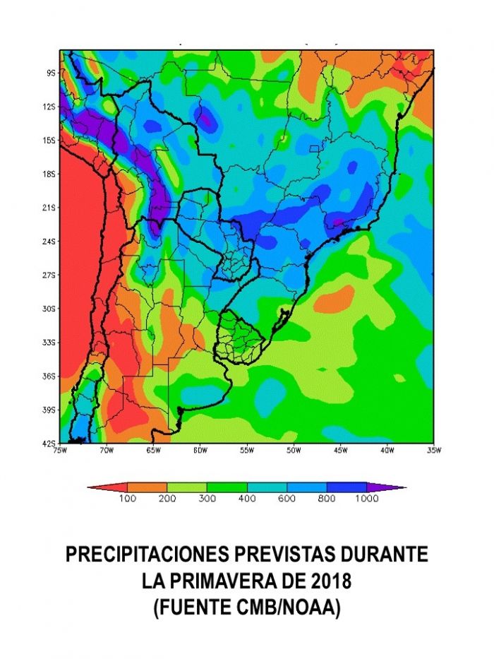 Condições climáticas da Argentina para a Primavera (Fonte: Bolsa de Cereais de Buenos Aires)