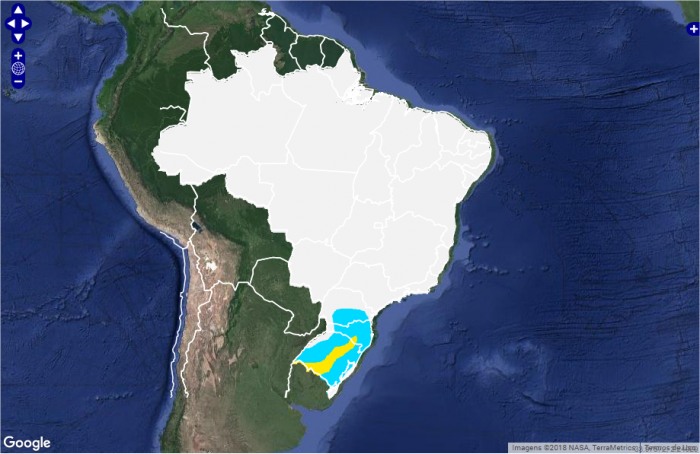 Mapa das áreas com previsão de geada nesta 6ª feira em todo o Brasil - Fonte: Inmet