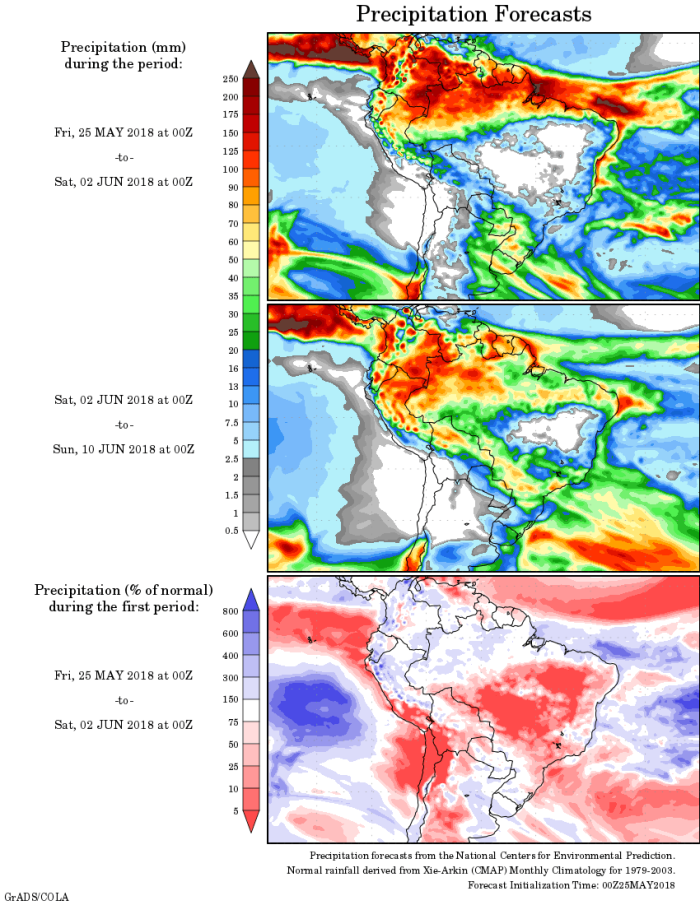 Mapa com a precipitação acumulada para o período de 25 de maio até 02 de junho - Fonte: Inmet