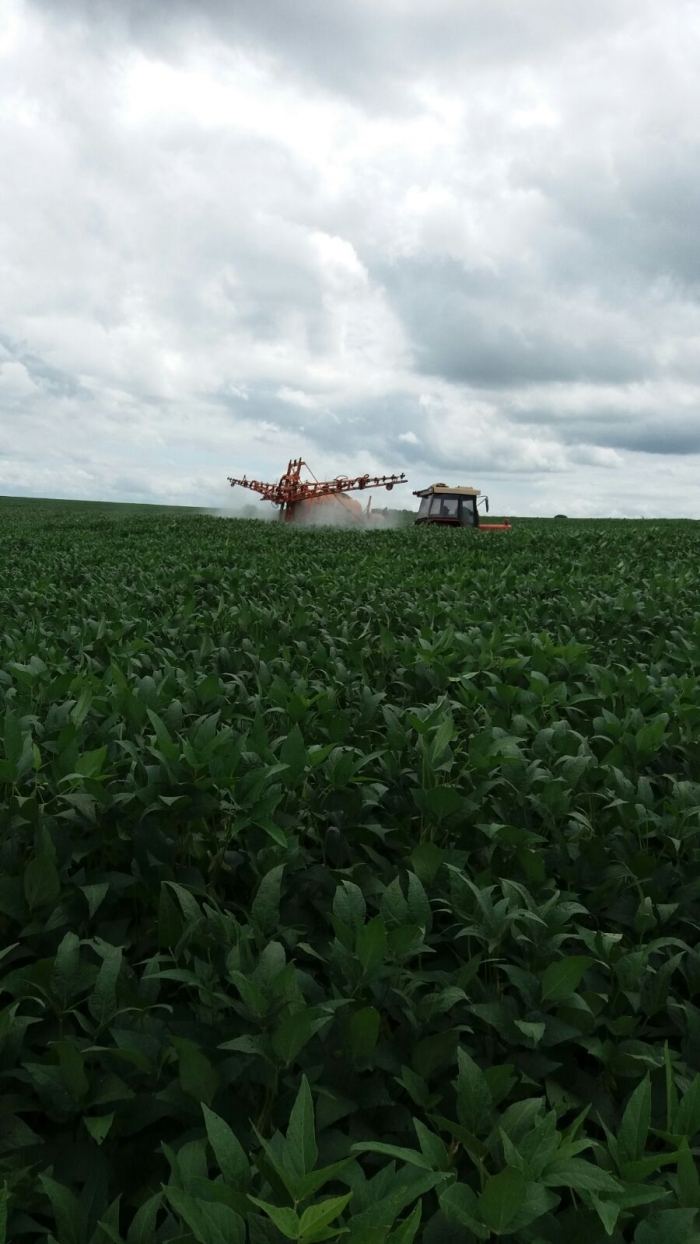 Imagem do dia - Aplicação de fungicida na lavoura de soja em Cruzália (SP), da Família Varolo