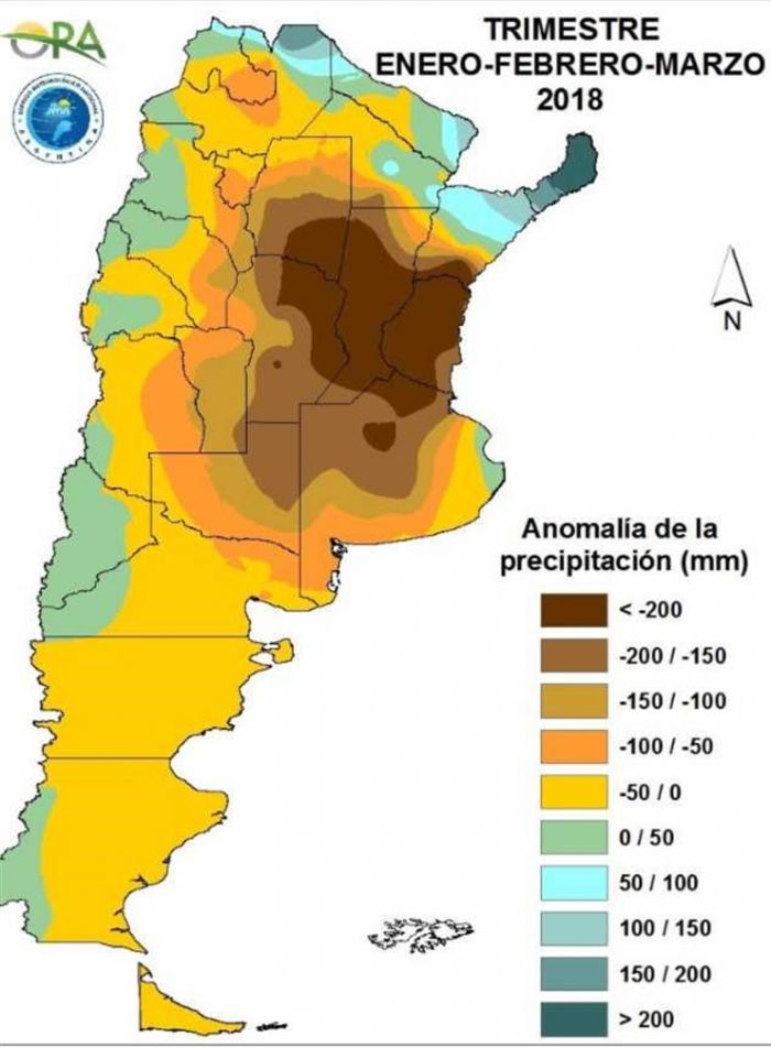 Mapa de chuvas acumuladas na Argentina (Fonte: ORA)