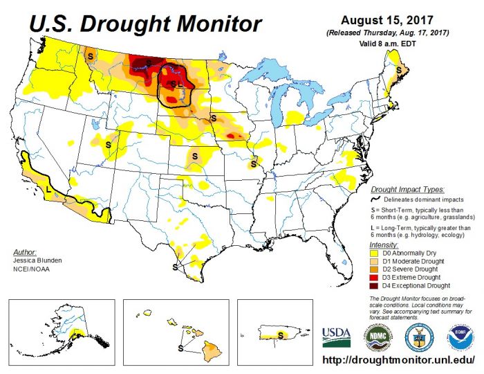 Monitor de seca nos EUA - NOAA