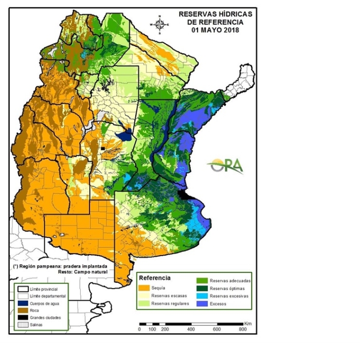 Mapa reserva de água Argentina