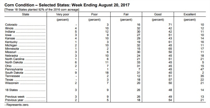Condições das lavouras de milho nos EUA - USDA