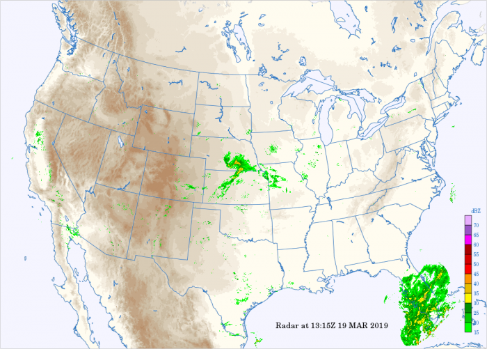 Radar mostra chuvas nesta terça-feira no Corn Belt - Fonte: NOAA