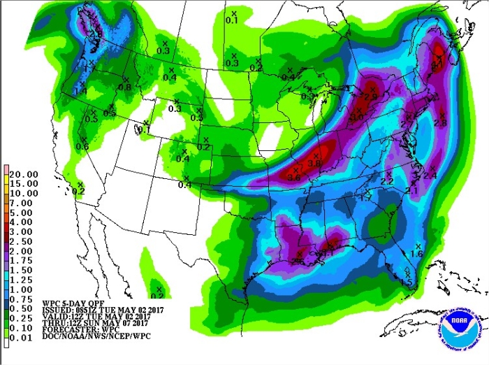 Chuvas nos próximos 5 dias - EUA
